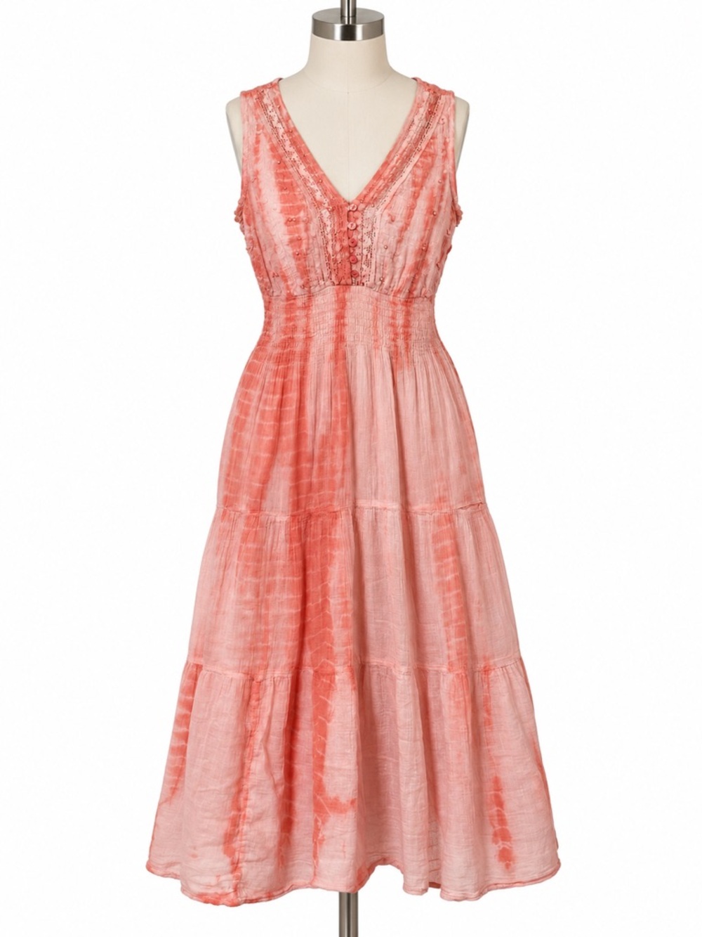 Mlle Gabrielle Coral Tie-Dye V-Neck Maxi Dress - Repair Needed - Medium